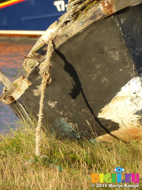 FZ019419 Old boat on side of harbour